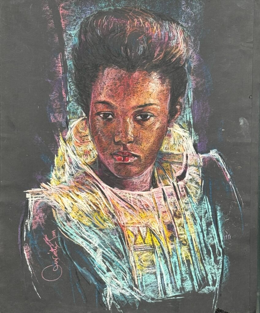 black pastel artwork of sam ovraiti